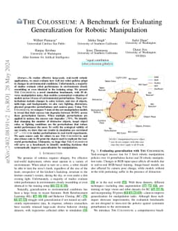 THE COLOSSEUM: A Benchmark for Evaluating Generalization for Robotic
  Manipulation