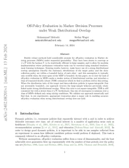 Off-Policy Evaluation in Markov Decision Processes under Weak
  Distributional Overlap