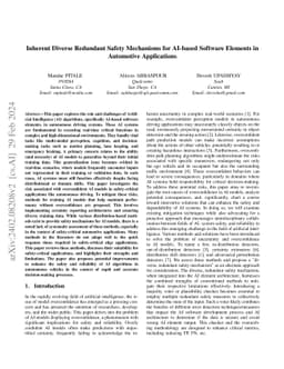 Inherent Diverse Redundant Safety Mechanisms for AI-based Software
  Elements in Automotive Applications