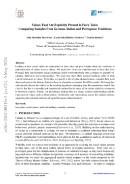 Values That Are Explicitly Present in Fairy Tales: Comparing Samples
  from German, Italian and Portuguese Traditions