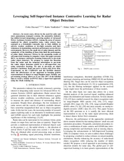 Leveraging Self-Supervised Instance Contrastive Learning for Radar
  Object Detection
