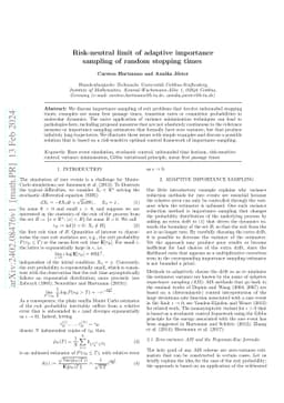 Risk-neutral limit of adaptive importance sampling of random stopping
  times