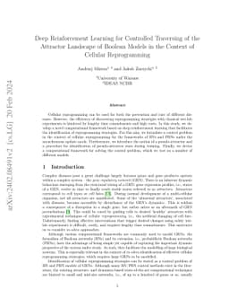 Deep Reinforcement Learning for Controlled Traversing of the Attractor Landscape of Boolean Models in the Context of Cellular Reprogramming