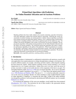 Primal-Dual Algorithms with Predictions for Online Bounded Allocation
  and Ad-Auctions Problems