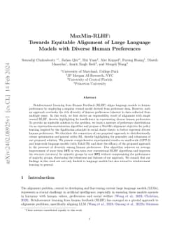 MaxMin-RLHF: Towards Equitable Alignment of Large Language Models with
  Diverse Human Preferences