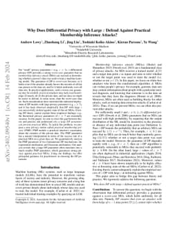 Why Does Differential Privacy with Large Epsilon Defend Against
  Practical Membership Inference Attacks?