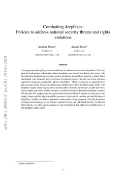 Combatting deepfakes: Policies to address national security threats and
  rights violations