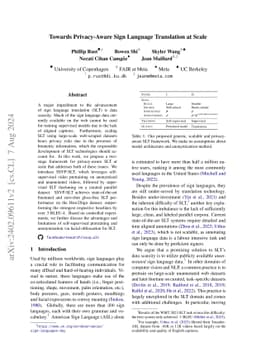 Towards Privacy-Aware Sign Language Translation at Scale