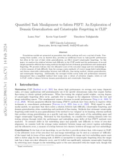 Quantified Task Misalignment to Inform PEFT: An Exploration of Domain
  Generalization and Catastrophic Forgetting in CLIP