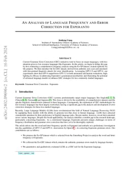 An Analysis of Language Frequency and Error Correction for Esperanto
