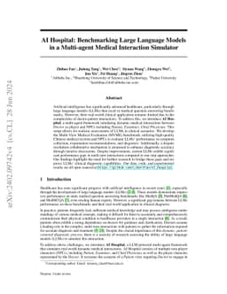 AI Hospital: Benchmarking Large Language Models in a Multi-agent Medical
  Interaction Simulator