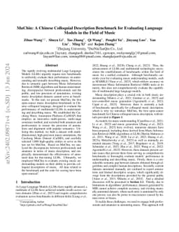 MuChin: A Chinese Colloquial Description Benchmark for Evaluating
  Language Models in the Field of Music