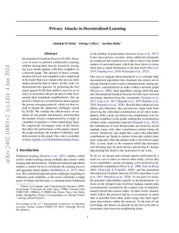Privacy Attacks in Decentralized Learning