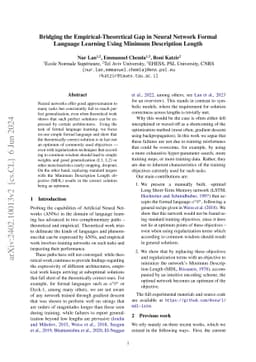 Bridging the Empirical-Theoretical Gap in Neural Network Formal Language
  Learning Using Minimum Description Length