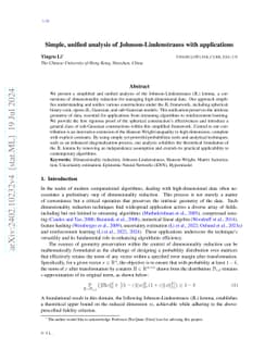 Simple, unified analysis of Johnson-Lindenstrauss with applications