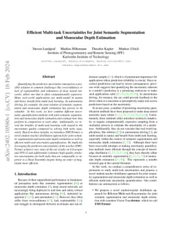 Efficient Multi-task Uncertainties for Joint Semantic Segmentation and
  Monocular Depth Estimation