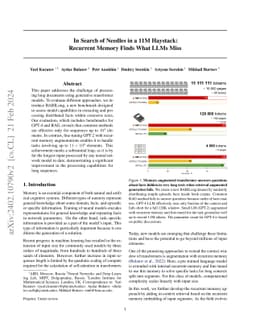 In Search of Needles in a 11M Haystack: Recurrent Memory Finds What LLMs
  Miss