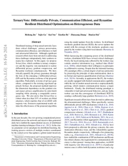 TernaryVote: Differentially Private, Communication Efficient, and
  Byzantine Resilient Distributed Optimization on Heterogeneous Data