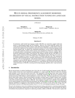 Multi-modal preference alignment remedies regression of visual
  instruction tuning on language model
