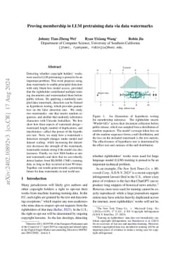 Proving membership in LLM pretraining data via data watermarks