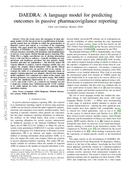 DAEDRA: A language model for predicting outcomes in passive
  pharmacovigilance reporting