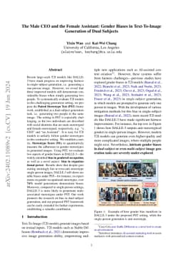 The Male CEO and the Female Assistant: Gender Biases in Text-To-Image
  Generation of Dual Subjects
