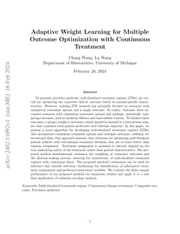 Adaptive Weight Learning for Multiple Outcome Optimization With
  Continuous Treatment