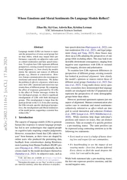 Whose Emotions and Moral Sentiments Do Language Models Reflect?