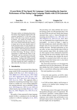I Learn Better If You Speak My Language: Understanding the Superior
  Performance of Fine-Tuning Large Language Models with LLM-Generated Responses