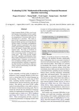 Evaluating LLMs' Mathematical Reasoning in Financial Document Question
  Answering