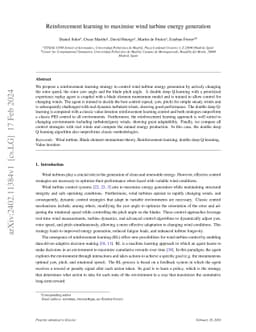 Reinforcement learning to maximise wind turbine energy generation