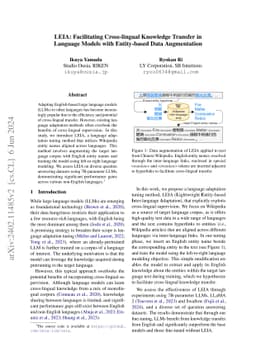 LEIA: Facilitating Cross-lingual Knowledge Transfer in Language Models
  with Entity-based Data Augmentation