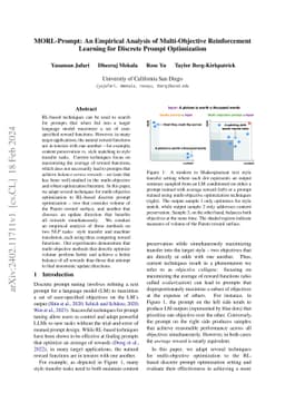 MORL-Prompt: An Empirical Analysis of Multi-Objective Reinforcement
  Learning for Discrete Prompt Optimization