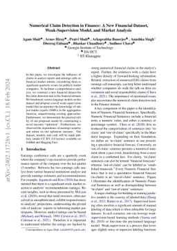 Numerical Claim Detection in Finance: A New Financial Dataset,
  Weak-Supervision Model, and Market Analysis
