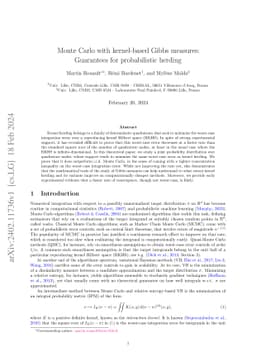 Monte Carlo with kernel-based Gibbs measures: Guarantees for
  probabilistic herding