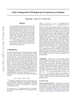 LoRA Training in the NTK Regime has No Spurious Local Minima