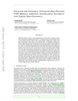 Stealing the Invisible: Unveiling Pre-Trained CNN Models through
  Adversarial Examples and Timing Side-Channels