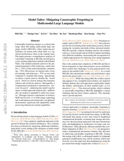 Model Tailor: Mitigating Catastrophic Forgetting in Multi-modal Large
  Language Models