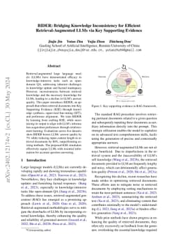 BIDER: Bridging Knowledge Inconsistency for Efficient
  Retrieval-Augmented LLMs via Key Supporting Evidence