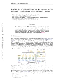 Empirical Study on Updating Key-Value Memories in Transformer
  Feed-forward Layers