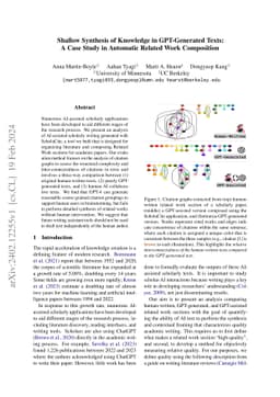 Shallow Synthesis of Knowledge in GPT-Generated Texts: A Case Study in
  Automatic Related Work Composition