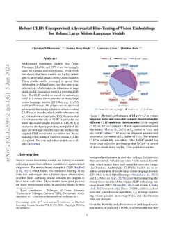 Robust CLIP: Unsupervised Adversarial Fine-Tuning of Vision Embeddings
  for Robust Large Vision-Language Models