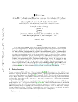 Sequoia: Scalable, Robust, and Hardware-aware Speculative Decoding