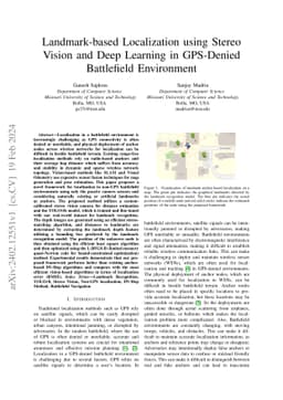 Landmark-based Localization using Stereo Vision and Deep Learning in
  GPS-Denied Battlefield Environment