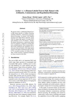 Archer: A Human-Labeled Text-to-SQL Dataset with Arithmetic, Commonsense
  and Hypothetical Reasoning