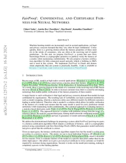 FairProof : Confidential and Certifiable Fairness for Neural Networks