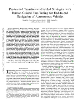 Pre-trained Transformer-Enabled Strategies with Human-Guided Fine-Tuning
  for End-to-end Navigation of Autonomous Vehicles