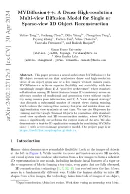 MVDiffusion++: A Dense High-resolution Multi-view Diffusion Model for
  Single or Sparse-view 3D Object Reconstruction