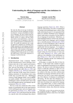 Understanding the effects of language-specific class imbalance in
  multilingual fine-tuning