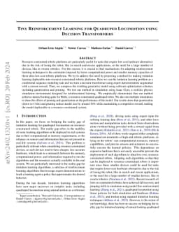 Tiny Reinforcement Learning for Quadruped Locomotion using Decision
  Transformers